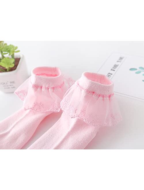 CeeDeek Lace Socks for Girls Socks Dress Socks White Princess Socks Packs of 5