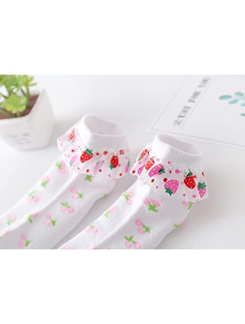 CeeDeek Lace Socks for Girls Socks Dress Socks White Princess Socks Packs of 5