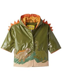 Kidorable Green Dinosaur PU All-Weather Raincoat for Boys With Fun Dino Spikes and Volcano
