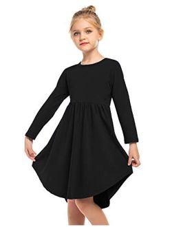 Girl Cotton Long Sleeve A Line Skater Casual Twirly Casual Dress