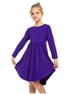 Girl Cotton Long Sleeve A Line Skater Casual Twirly Casual Dress