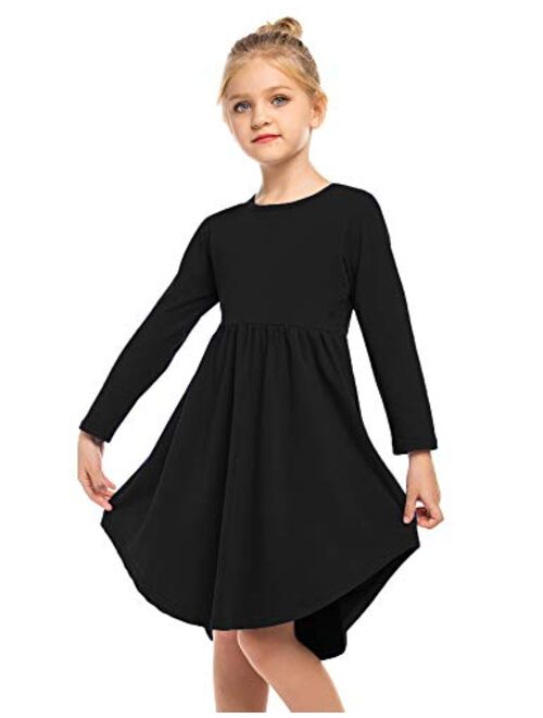 Arshiner Girl Long Sleeve A Line Skater Casual Twirly Casual Dress 