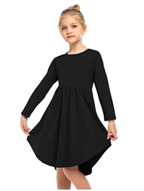 Arshiner Girl Cotton Long Sleeve A Line Skater Casual Twirly Casual Dress