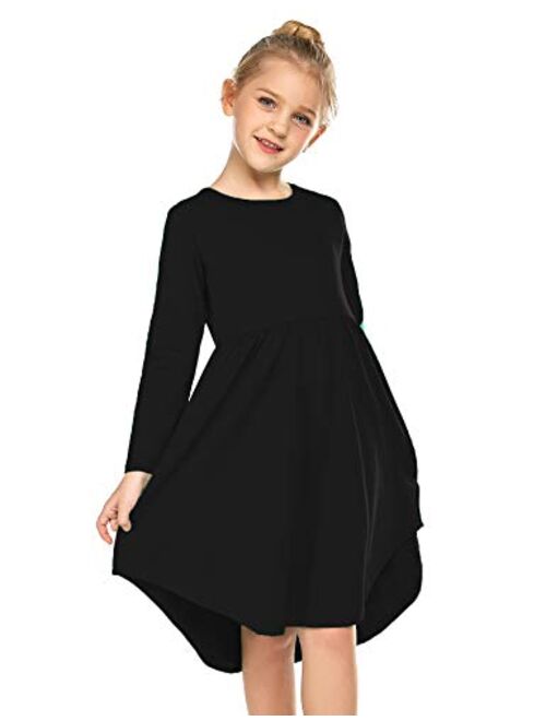 Arshiner Girl Cotton Long Sleeve A Line Skater Casual Twirly Casual Dress