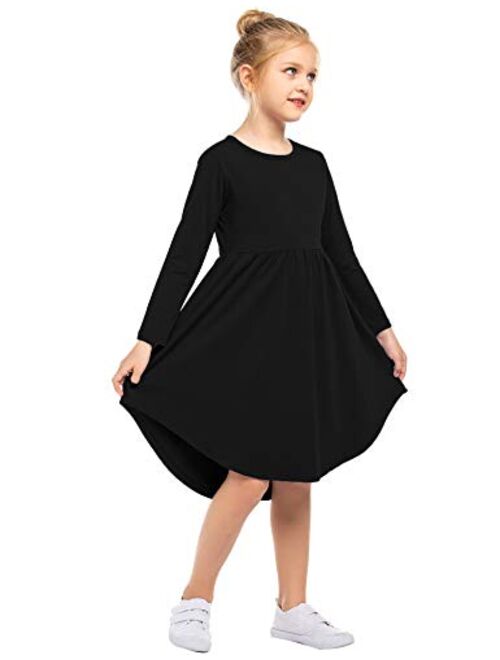 Arshiner Girl Cotton Long Sleeve A Line Skater Casual Twirly Casual Dress