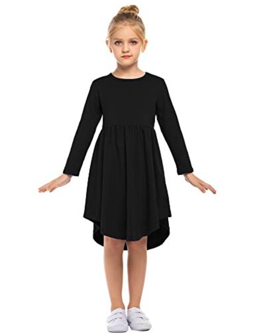 Arshiner Girl Cotton Long Sleeve A Line Skater Casual Twirly Casual Dress