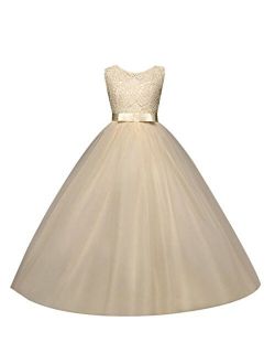 Yaphyee Flower Girl Kid Princess Long Pageant Formal Wedding Bridesmaid Party Maxi Dress
