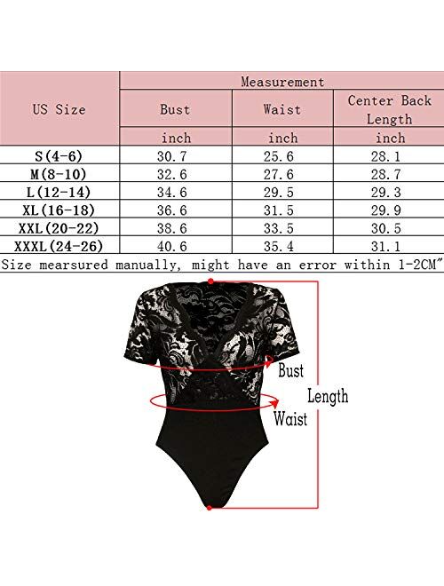 Gladiolus Women Lace Bodysuit Sexy Deep V Snap Crotch Clubwear Tops S-XXXL