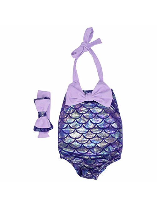 Unique Baby Girls Mermaid Scale Bathing Suit and Headband