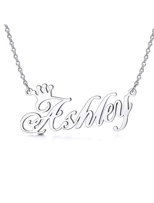 PEIMKO 925 Sterling Silver Personalized Name Crown Necklace Custom Made with Any Name Gifts for Women