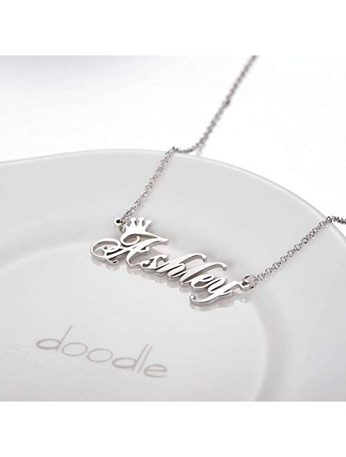 PEIMKO 925 Sterling Silver Personalized Name Crown Necklace Custom Made with Any Name Gifts for Women