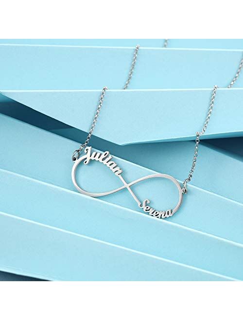 Custom Couples Sterling Silver Infinity Name Pendant Necklace for Women Personalized 2 Names Promise Necklace for Her