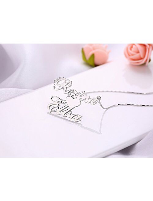 HACOOL Personalized Sterling Silver Names Necklace Pendant Custom Made with 2 Names