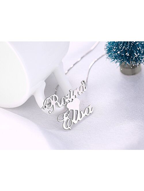 HACOOL Personalized Sterling Silver Names Necklace Pendant Custom Made with 2 Names
