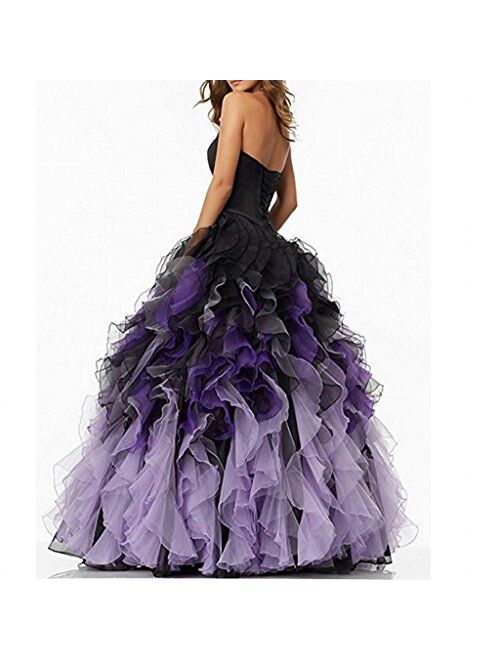 Chady Sweethart Ball Gown Puffy Ombre Organza Prom Dresses Long Quinceanera Dresses Black Lilac Prom Dresses Ball Gown
