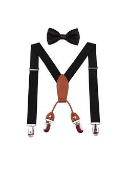 GUCHOL Boys Suspenders Bow Tie Set for Kids - Adjustable Elastic Classic Wedding Accessory Sets Age 1 to 6 Year