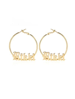 MANZHEN Personalized Gold Circle Hoop Name Earrings Custom Made with Any Initial