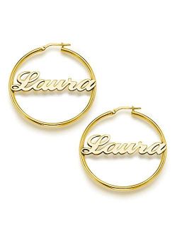 AIJIAO Custom Personalized Name Earrings for Women Name Plate Studs & Dangle Earrings with Stainless Steel