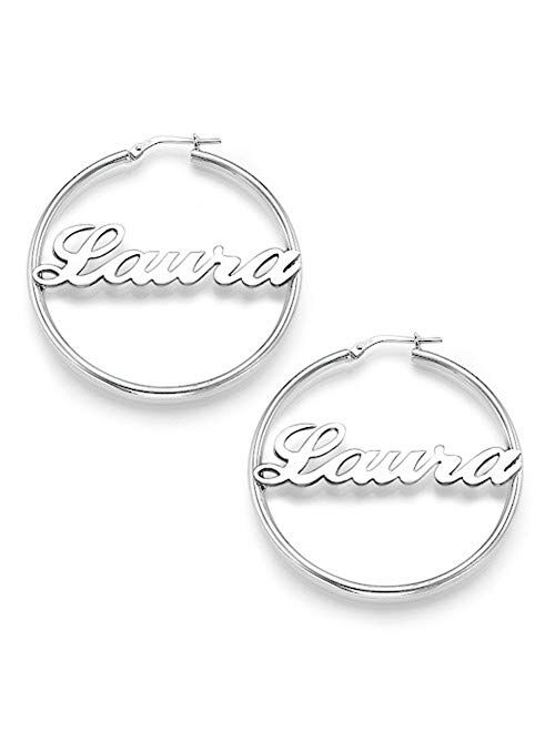 AIJIAO Custom Personalized Name Earrings for Women Name Plate Studs & Dangle Earrings with Stainless Steel