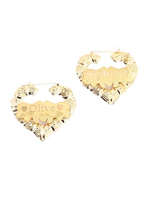 Tina&Co Bamboo Gold Earring Personalized Custom Name Earrings Light Weight Earring Hoops for Women Bestfriends' Jewelry Gift Personalized Jewelry Gift for Her