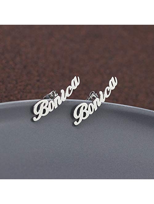 MANZHEN Initial Earrings Name Earrings Personalized Name Earrings Custom Earrings Stud,3 Colors