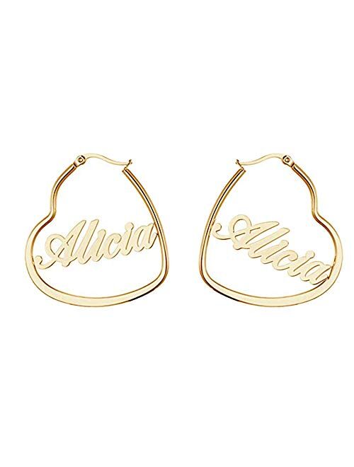 RUIZHEN Geometric Big Heart Shape Hoop Custom Name Earrings Personalized Name Gift Earrings for Her Made with Any Name