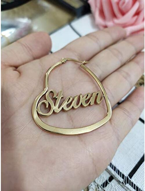 RUIZHEN Geometric Big Heart Shape Hoop Custom Name Earrings Personalized Name Gift Earrings for Her Made with Any Name
