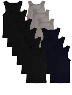 Basics Boys' 12 Pack Color A-Shirt Sport Tank Top Undershirts
