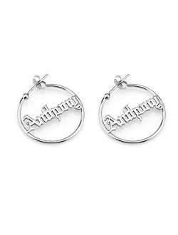 Sahaa Personalized Old English Hoop Name Earrings Custom 925 Sterling Silver Earring