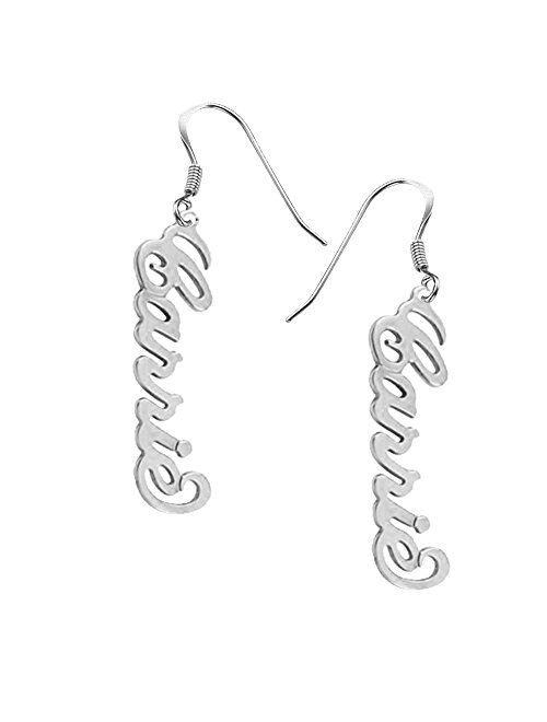 Ouslier 925 Sterling Silver Personalized Vertical Name Drop Earrings Custom Made with Any Names