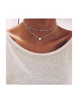 LittleB Simple Double-deck Choker Heart Pendant Necklace for women and girls.