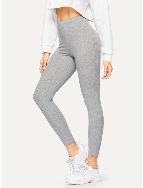 Shein Ribbed Knit Solid Leggings