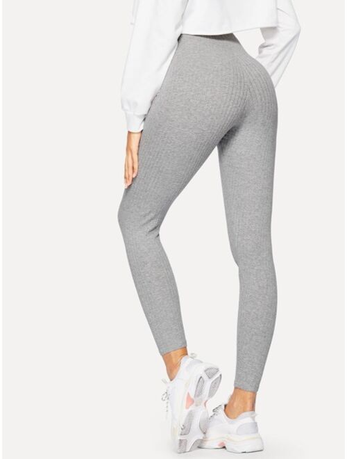 Shein Ribbed Knit Solid Leggings