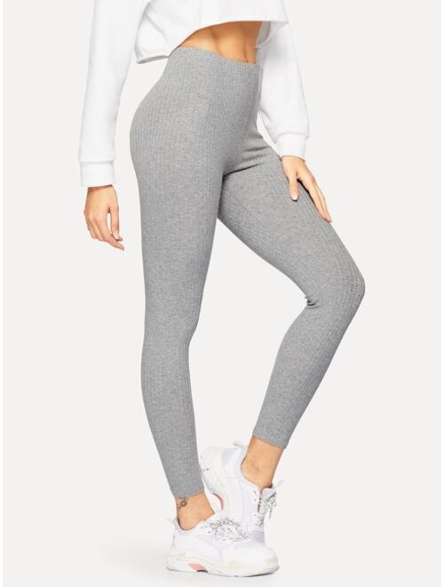 Shein Ribbed Knit Solid Leggings