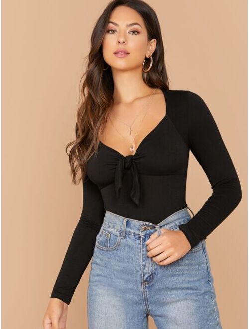 Shein Tie Front Form Fitting Tee