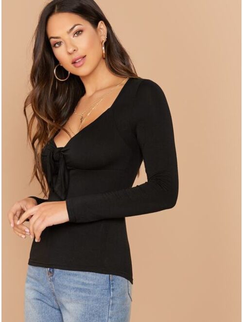 Shein Tie Front Form Fitting Tee
