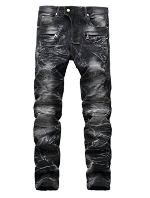 MR. R Men's Fashion Pattern Biker Jeans 3 Colors