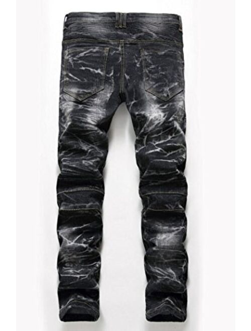 MR. R Men's Fashion Pattern Biker Jeans 3 Colors