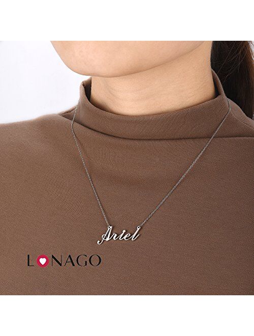 LONAGO Personalized Name Necklace 18K Gold Plated Custom Made Any Nameplate Classic Cursive Rose Gold Sterling Silver Pendant