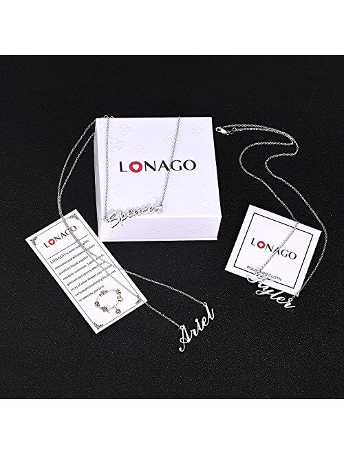 LONAGO Personalized Name Necklace 18K Gold Plated Custom Made Any Nameplate Classic Cursive Rose Gold Sterling Silver Pendant