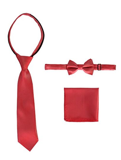 Gioberti Boy's Long Sleeve Dress Shirt + Solid Tie, Bow Tie, and Hanky