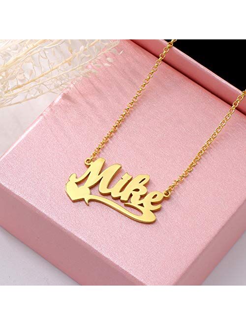 YINSHIFU Name Necklace Personalized Name Plate Pendant Necklace with Heart in 18K Gold Plated