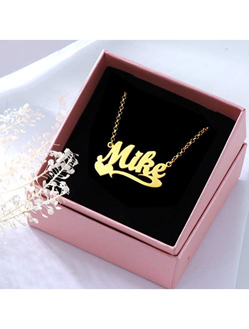 YINSHIFU Name Necklace Personalized Name Plate Pendant Necklace with Heart in 18K Gold Plated