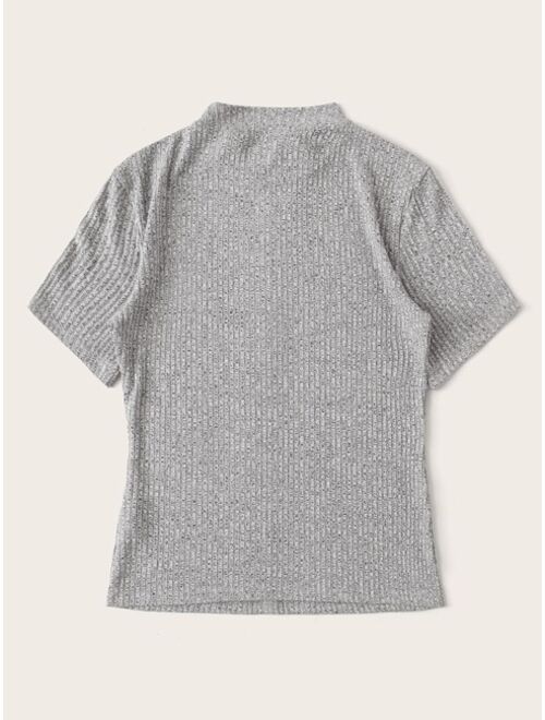 Shein Mock-Neck Rib-knit Short Sleeve Top
