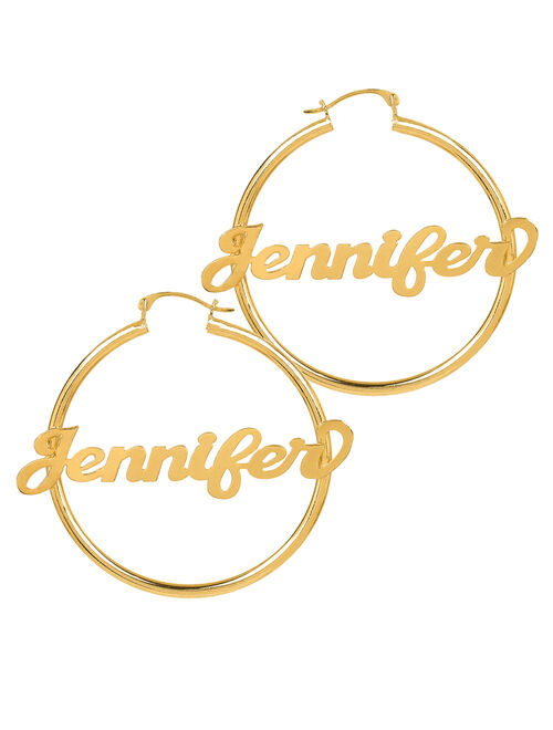 Personalized Sterling Silver, Gold Plated or 10k Script Name Polished Tube Hoop Earrings