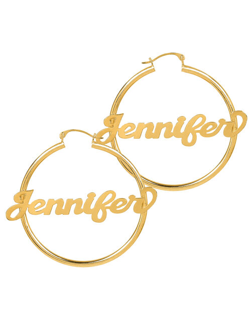 Personalized Sterling Silver, Gold Plated or 10k Script Name Polished Tube Hoop Earrings