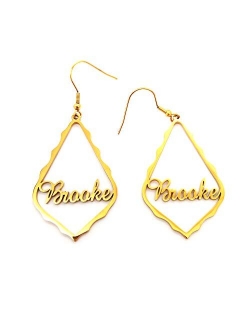 PANGRUI Personalized Name Earrings, Gold Plated Customized Drop & Dangle Hoop Earrings for Womens Girls