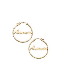 Personalized Women's Sterling Silver or Gold over Silver Name Small 25mm or Medium 35mm Hoop Earrings