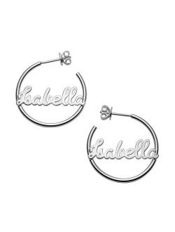 Personalized Women's Sterling Silver or Gold over Silver 25mm Script Name Post Hoop Earrings