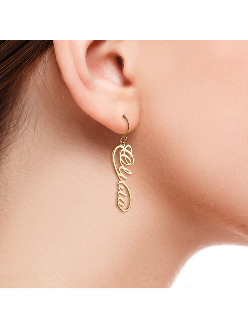 Personalized Women's Sterling Silver or Gold over Silver Script Name Infinity Dangle Earrings
